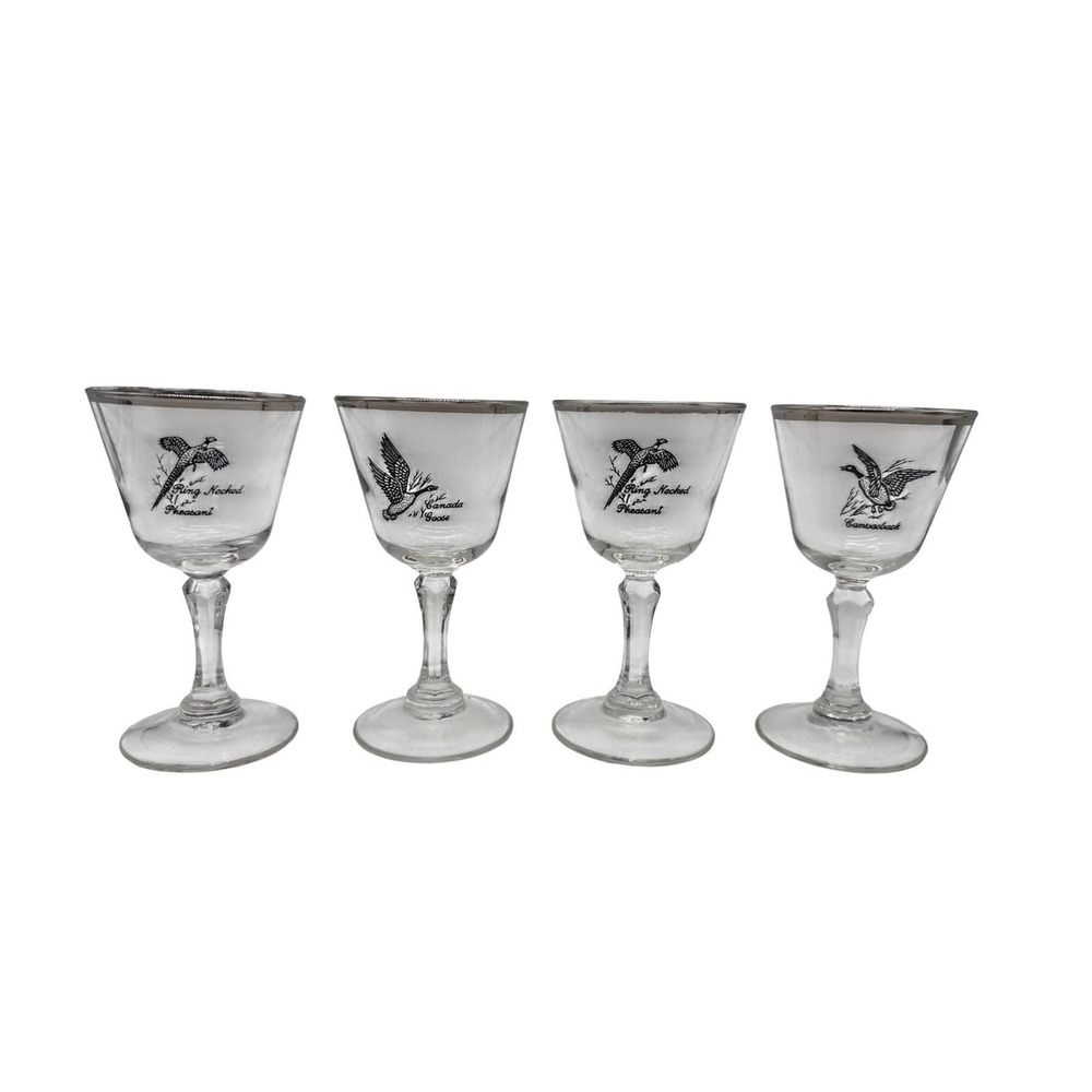 Federal Glass Game Bird Sportsman Cordial Glasses Set 4 Clear Excellent Vintage